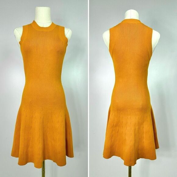 A.L.C 'Rory' Rib Knit Fit & Flare Dress Size S Skater Pumpkin Spice Fall Autumn - Picture 1 of 10